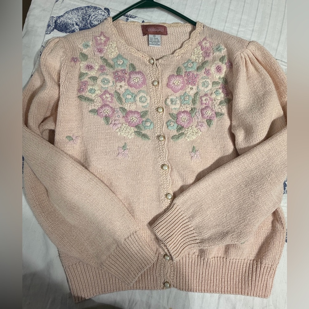 Vintage Pink Embroidered Flower Cardigan